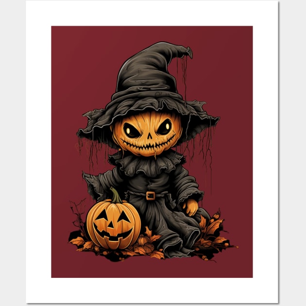 Evil Pumpkin Doll Halloween Wall Art by FrogandFog